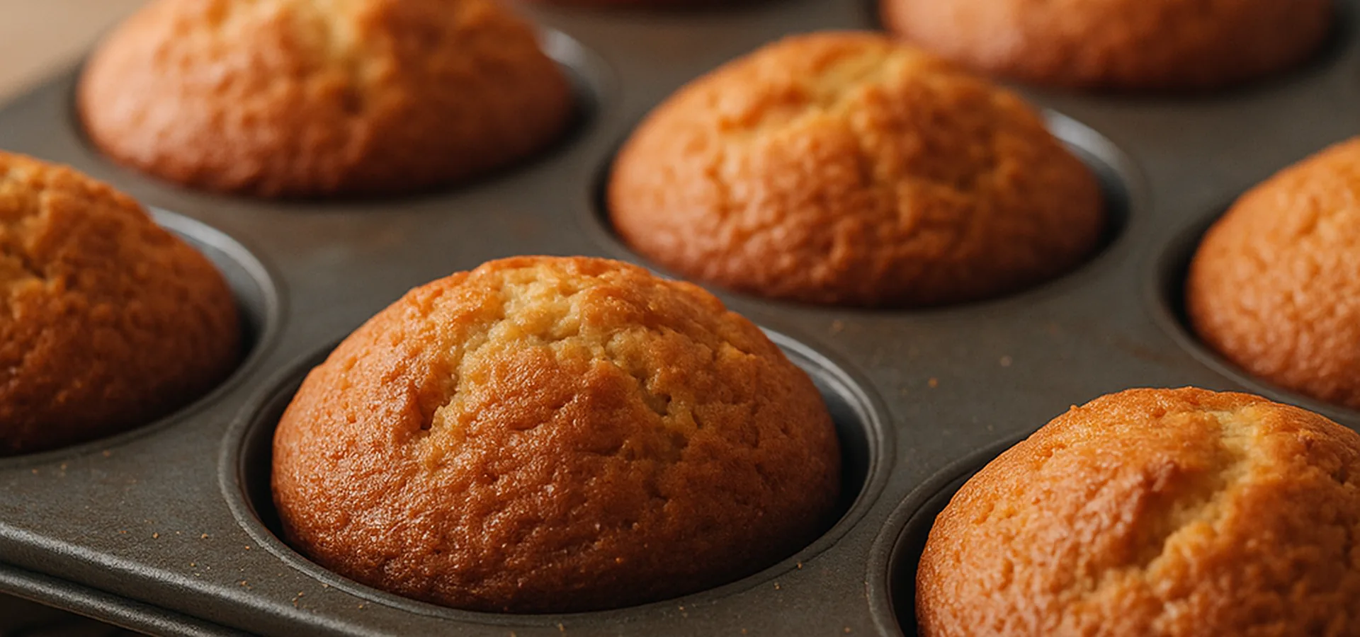 Goldbraune Muffins im Backblech auf einem Abkühlgitter